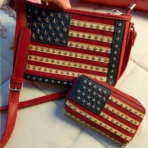 Montana West carry concealed weapon American Flag Crossbody Bag & Wallet Set nwt